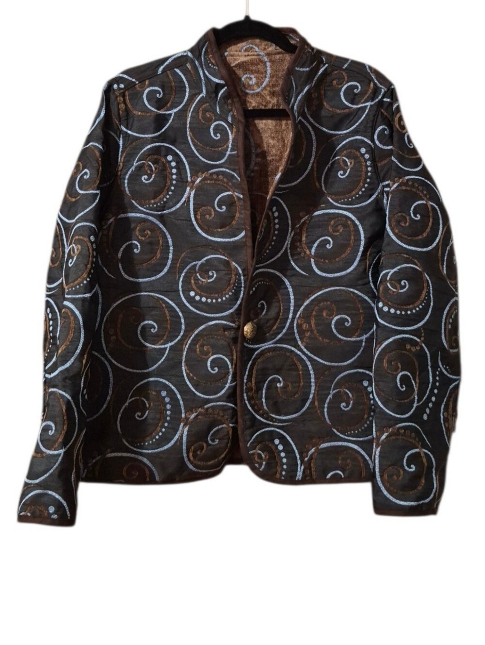 Trimdin Artisan  Reversible Brown Jacquard Tapestry Lightweight Fall Jacket NWT